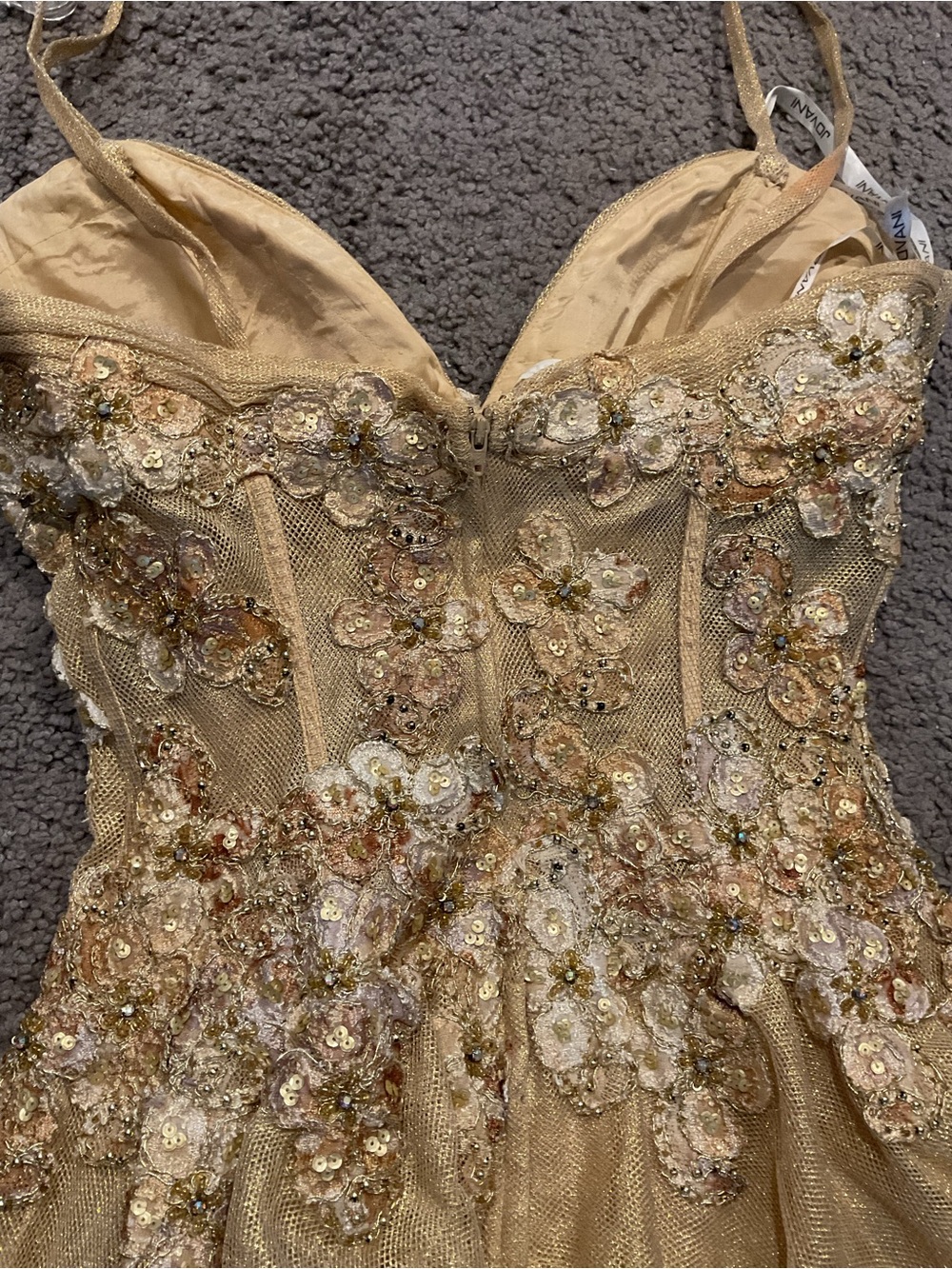 Jovani Vintage Gold Beaded Sequin Corset Mesh Mini Dress Gown Prom Wedding sz 6 - Picture 8 of 9